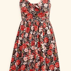 Tie Front Skater Dress - Poplin Floral Black
